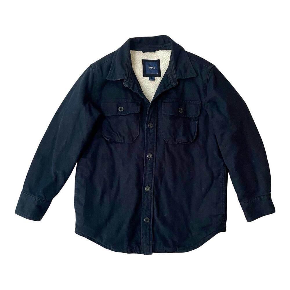 Gap Kids Jacket Boys Size Medium 8-9 Blue Sherpa Lined Shacket Coat Chore Preppy